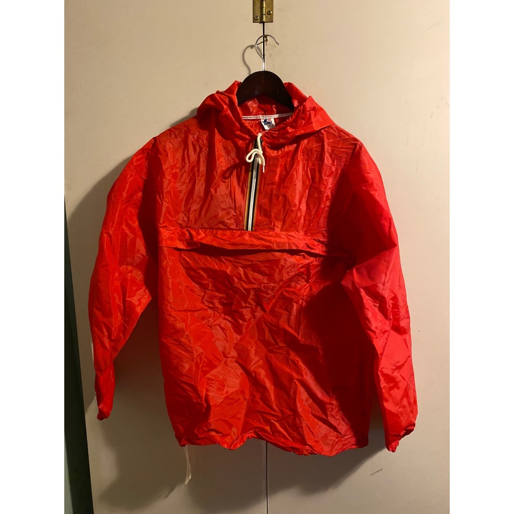 K-Way Windbreaker Anorak Pullover Mens S Red Good Vintage Hooded Quarter Zip